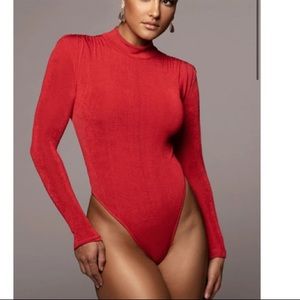 Jlux Label kenzia Longsleeve Red bodysuit with Matching red aura skirt NWT!!!!
